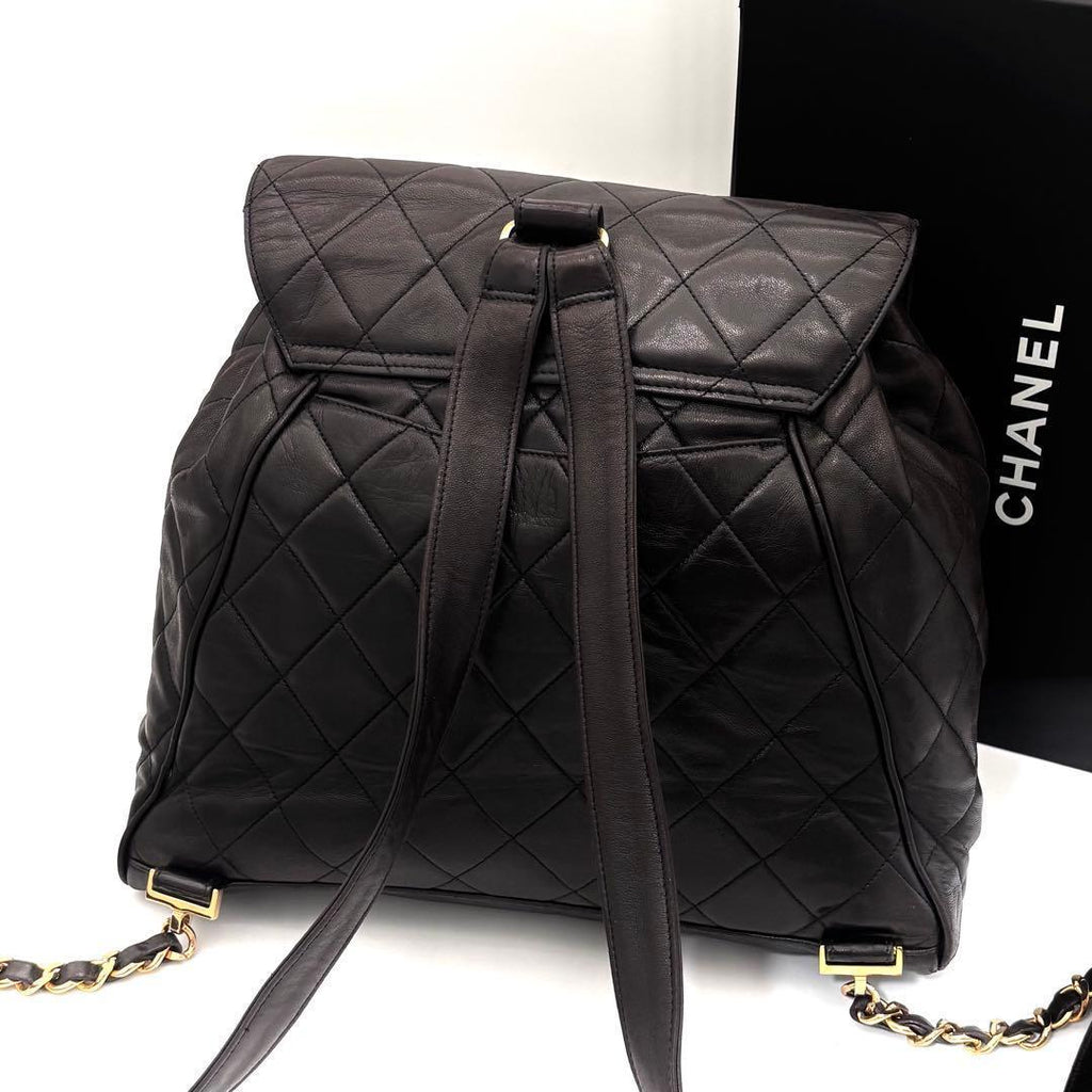 Chanel Quilted Backpack Black Lambskin Brown — view 2