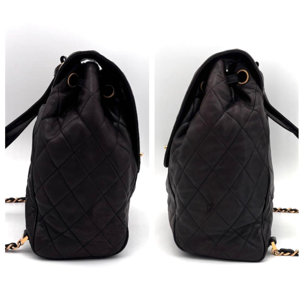 Chanel Quilted Backpack Black Lambskin Brown — view 5