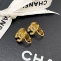 Chanel CC Logo Earrings Rhinestone Icon Gold