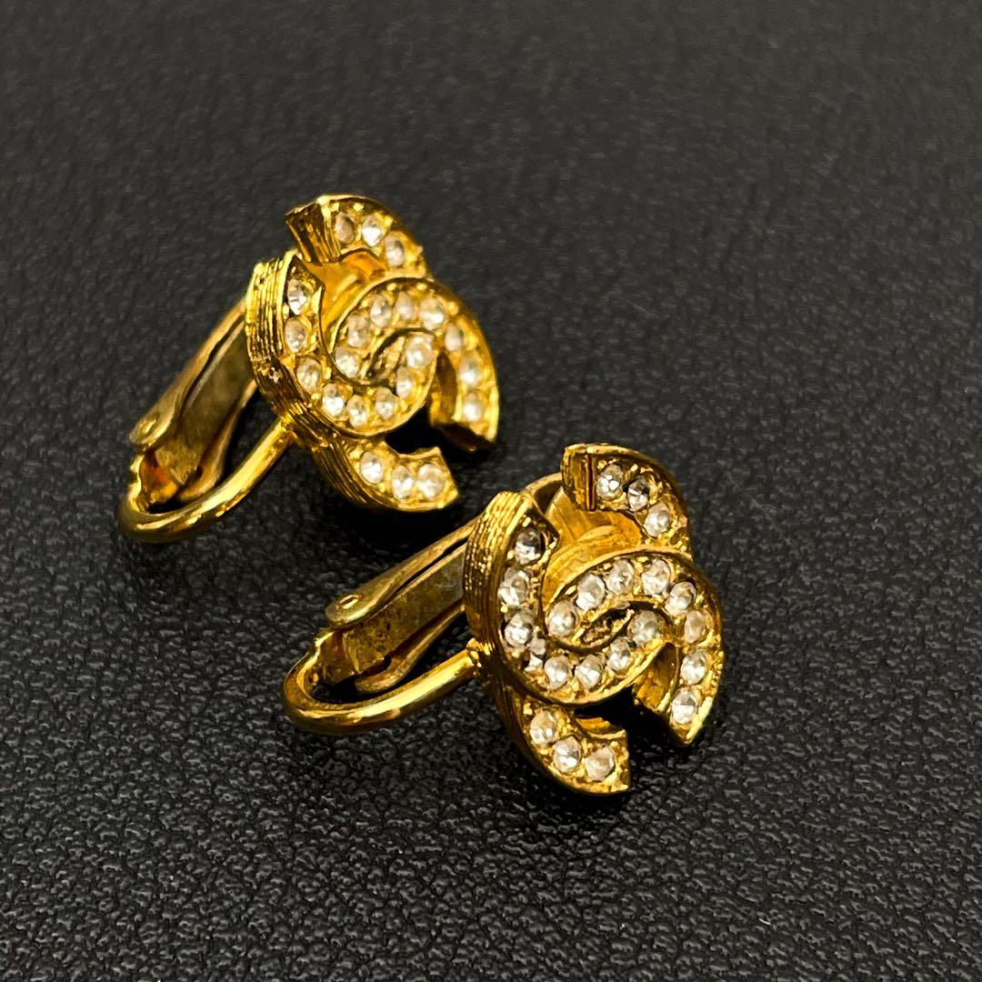Chanel CC Logo Earrings Rhinestone Icon Gold — view 3