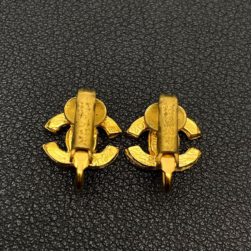 Chanel CC Logo Earrings Rhinestone Icon Gold — view 4