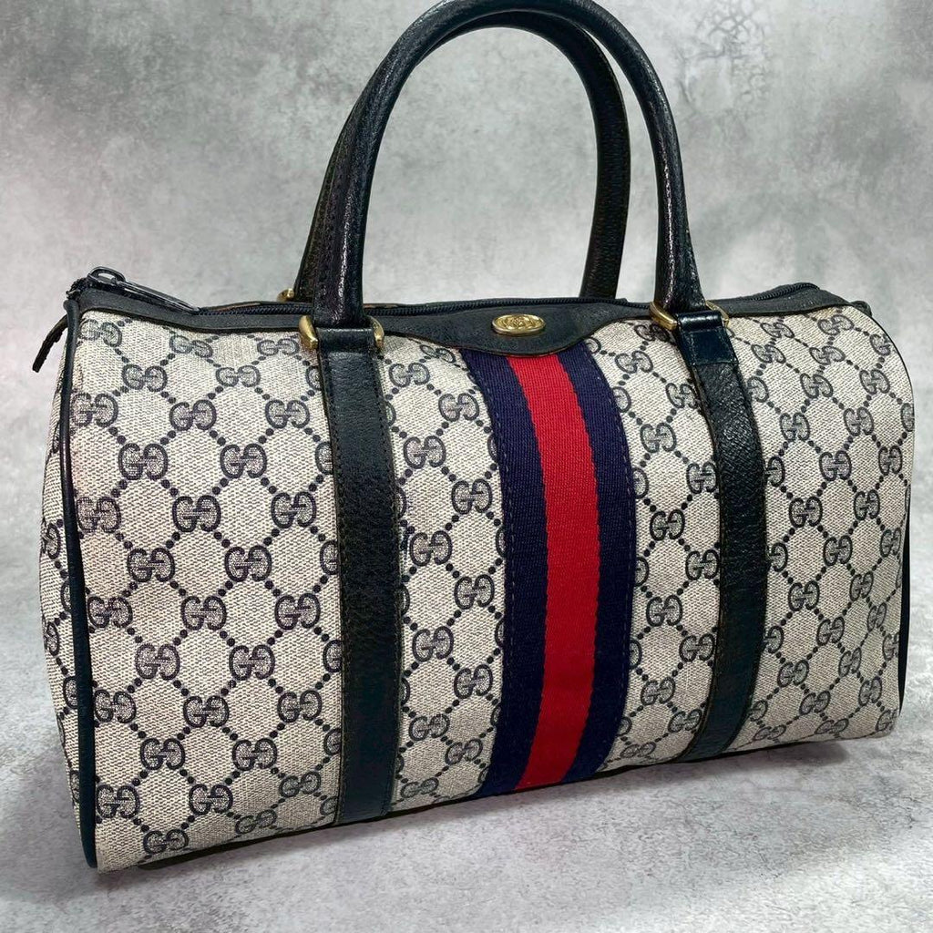 Gucci GG Sherry Line Boston Bag Navy Logo Leather