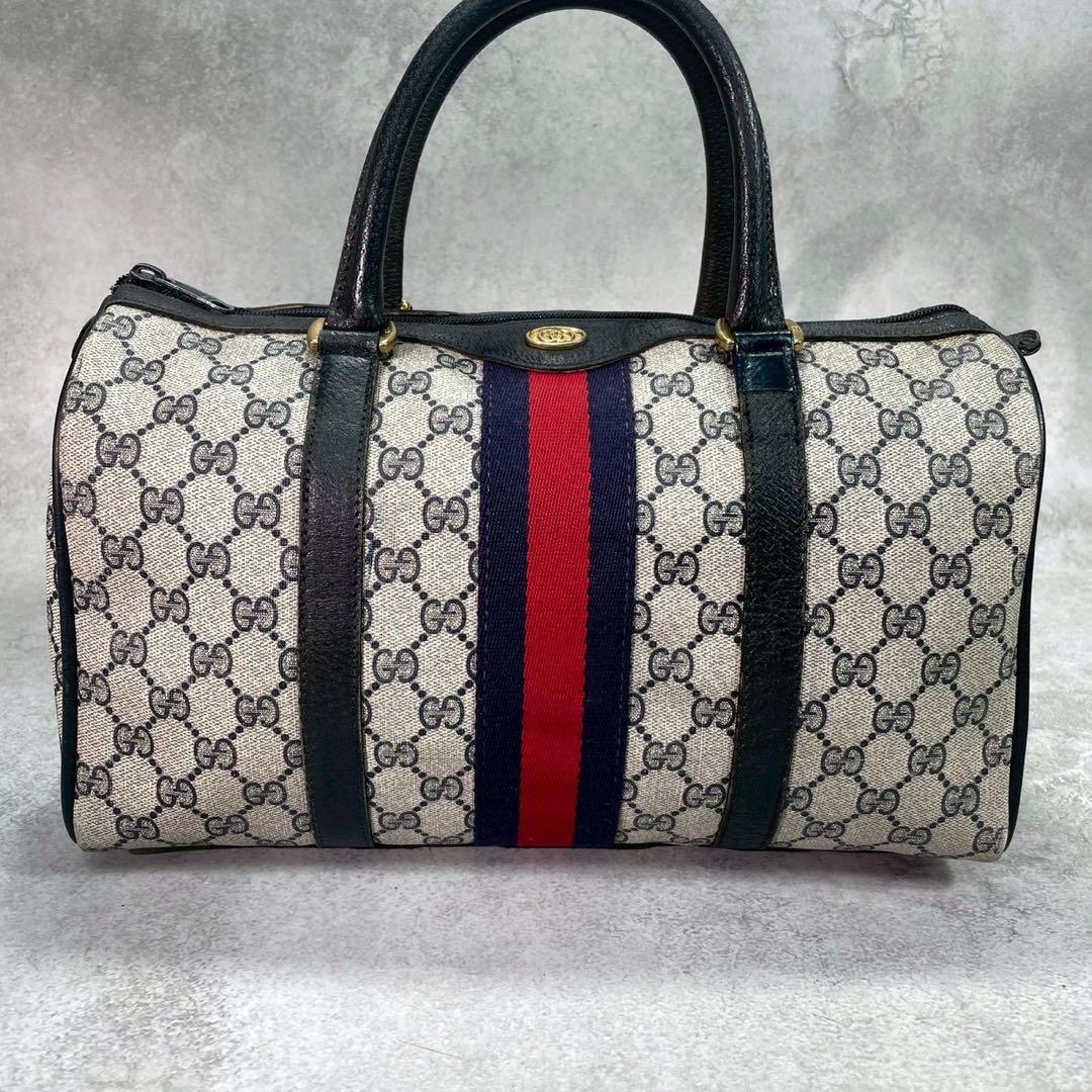 Gucci GG Sherry Line Boston Bag Navy Logo Leather — view 2