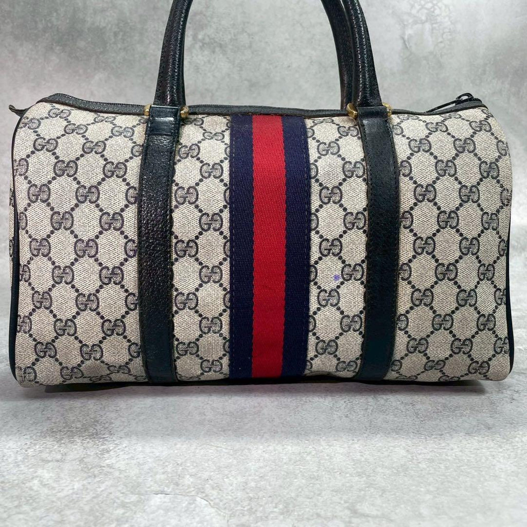 Gucci GG Sherry Line Boston Bag Navy Logo Leather — view 3