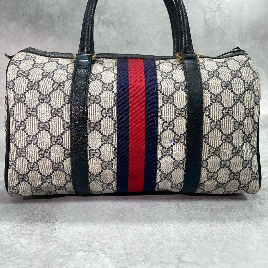 Gucci GG Sherry Line Boston Bag Navy Logo Leather — view 3