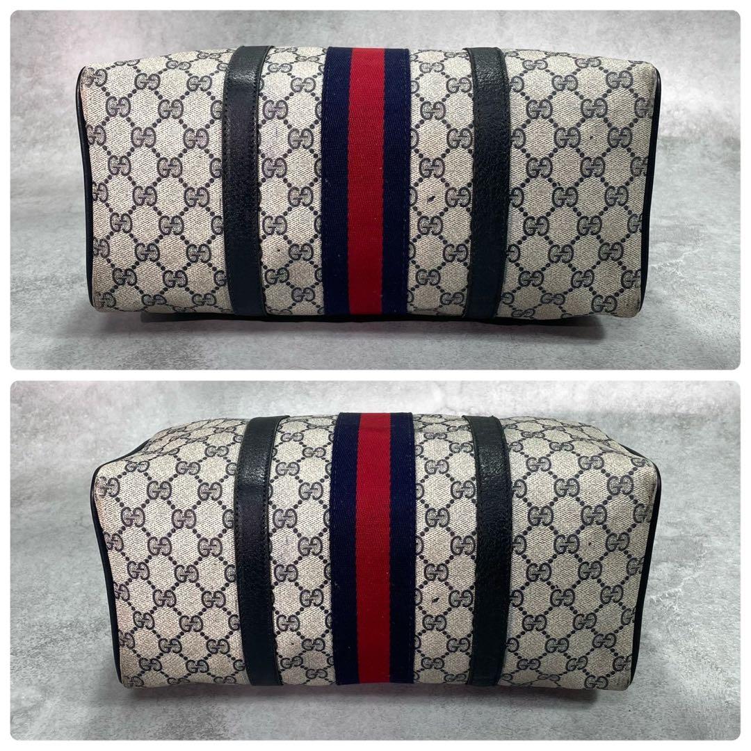 Gucci GG Sherry Line Boston Bag Navy Logo Leather — view 8