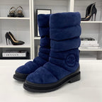Chanel Coco Mark Suede Snow Boots Navy — view 3