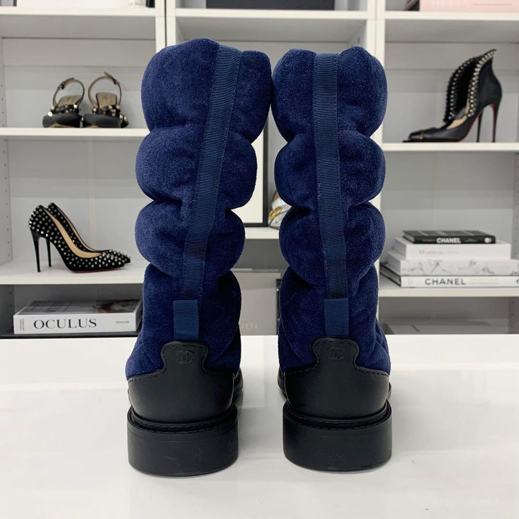 Chanel Coco Mark Suede Snow Boots Navy — view 6