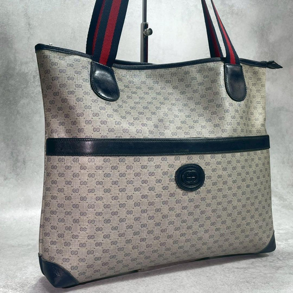 Gucci GG Sherry Line Tote Navy Leather Logo