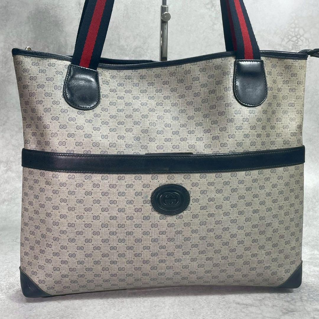 Gucci GG Sherry Line Tote Navy Leather Logo — view 2