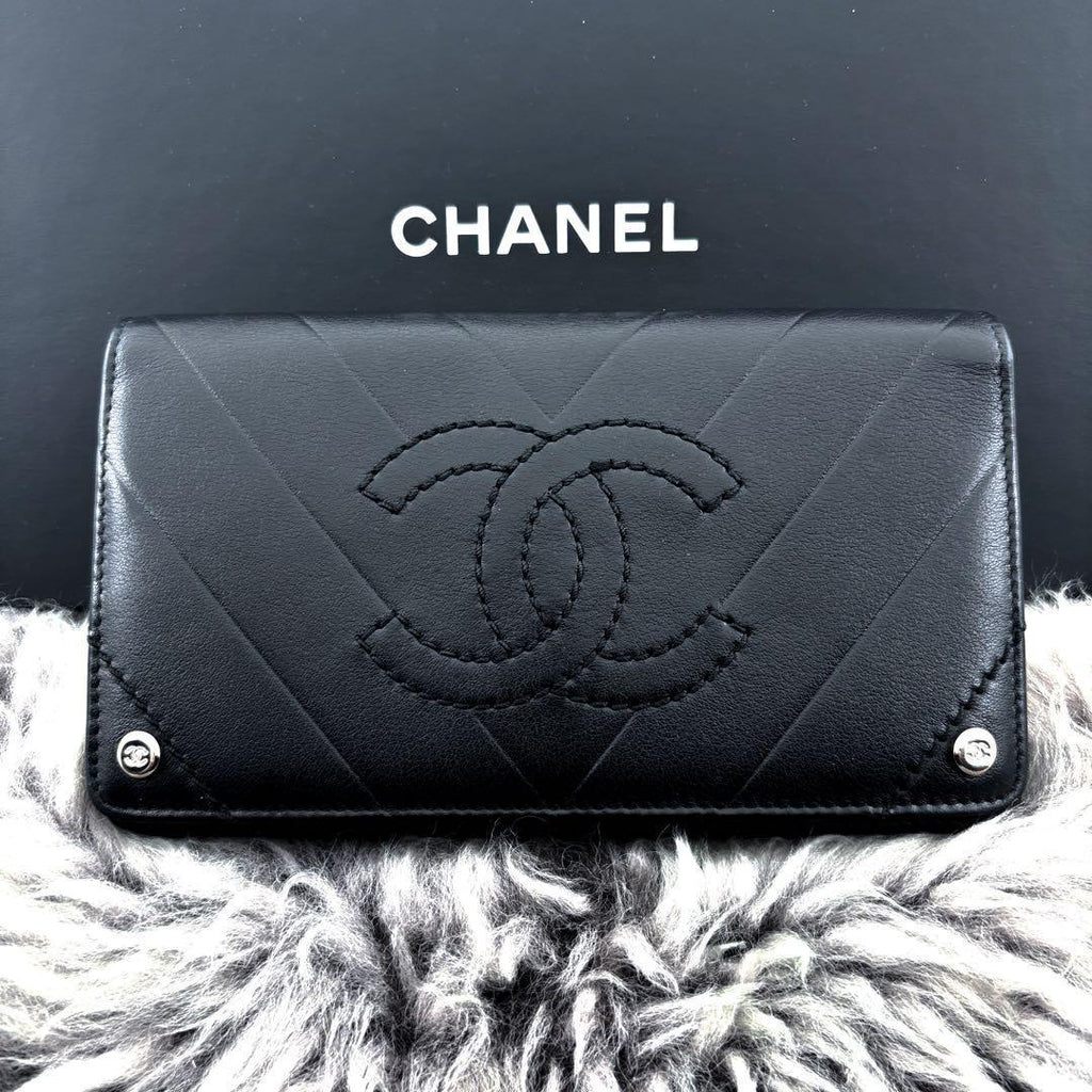 Chanel Wallet Coco Stitch Chevron Embossed