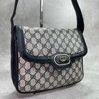 Gucci GG Shoulder Bag Navy Beige Logo Leather