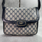 Gucci GG Shoulder Bag Navy Beige Logo Leather — view 2