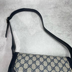 Gucci GG Shoulder Bag Navy Beige Logo Leather — view 4