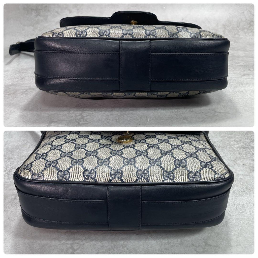 Gucci GG Shoulder Bag Navy Beige Logo Leather — view 8