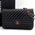 Chanel Mademoiselle Chain Shoulder Bag Black Leather Gold
