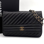 Chanel Mademoiselle Chain Shoulder Bag Black Leather Gold