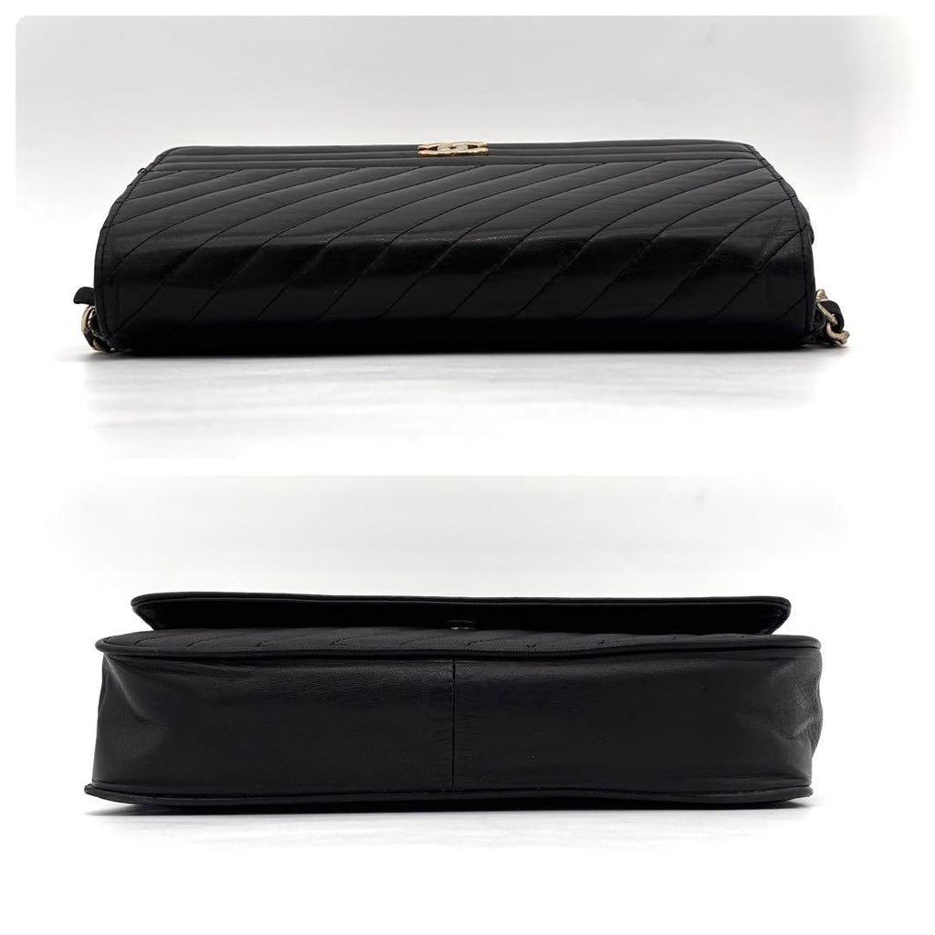 Chanel Mademoiselle Chain Shoulder Bag Black Leather Gold — view 7