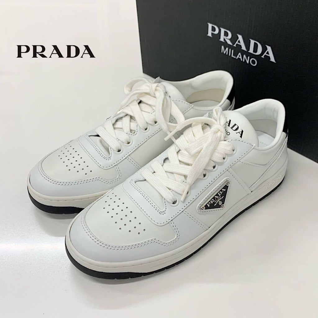 Prada Downtown Triangle Logo Leather Sneakers White
