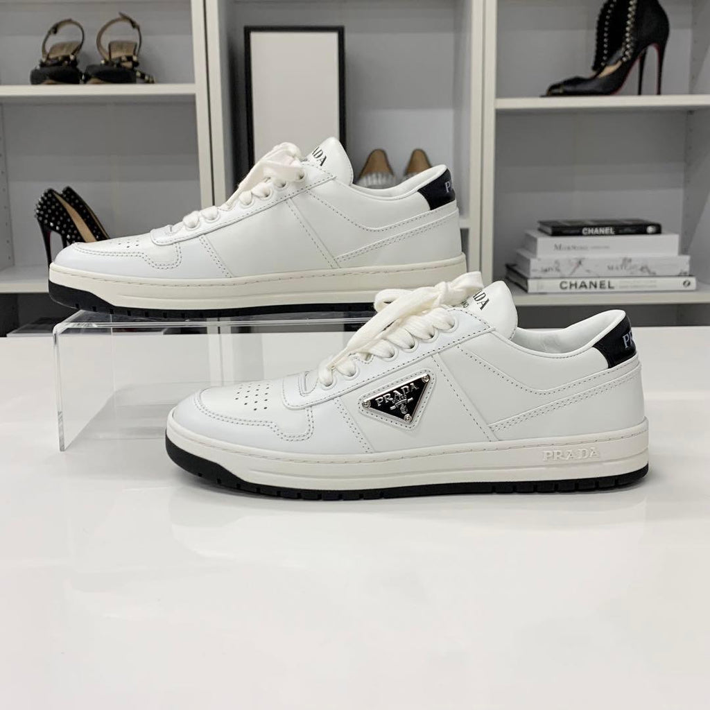 Prada Downtown Triangle Logo Leather Sneakers White — view 3