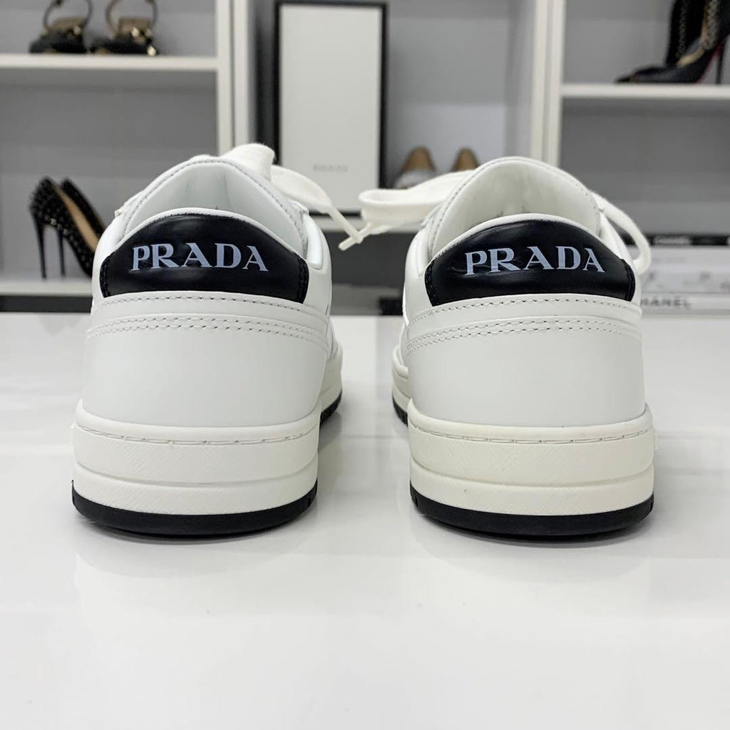 Prada Downtown Triangle Logo Leather Sneakers White — view 5
