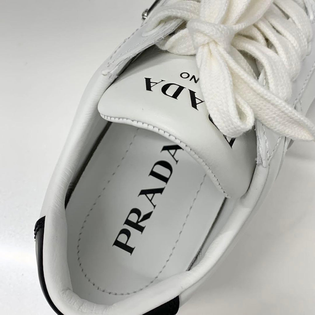 Prada Downtown Triangle Logo Leather Sneakers White — view 7