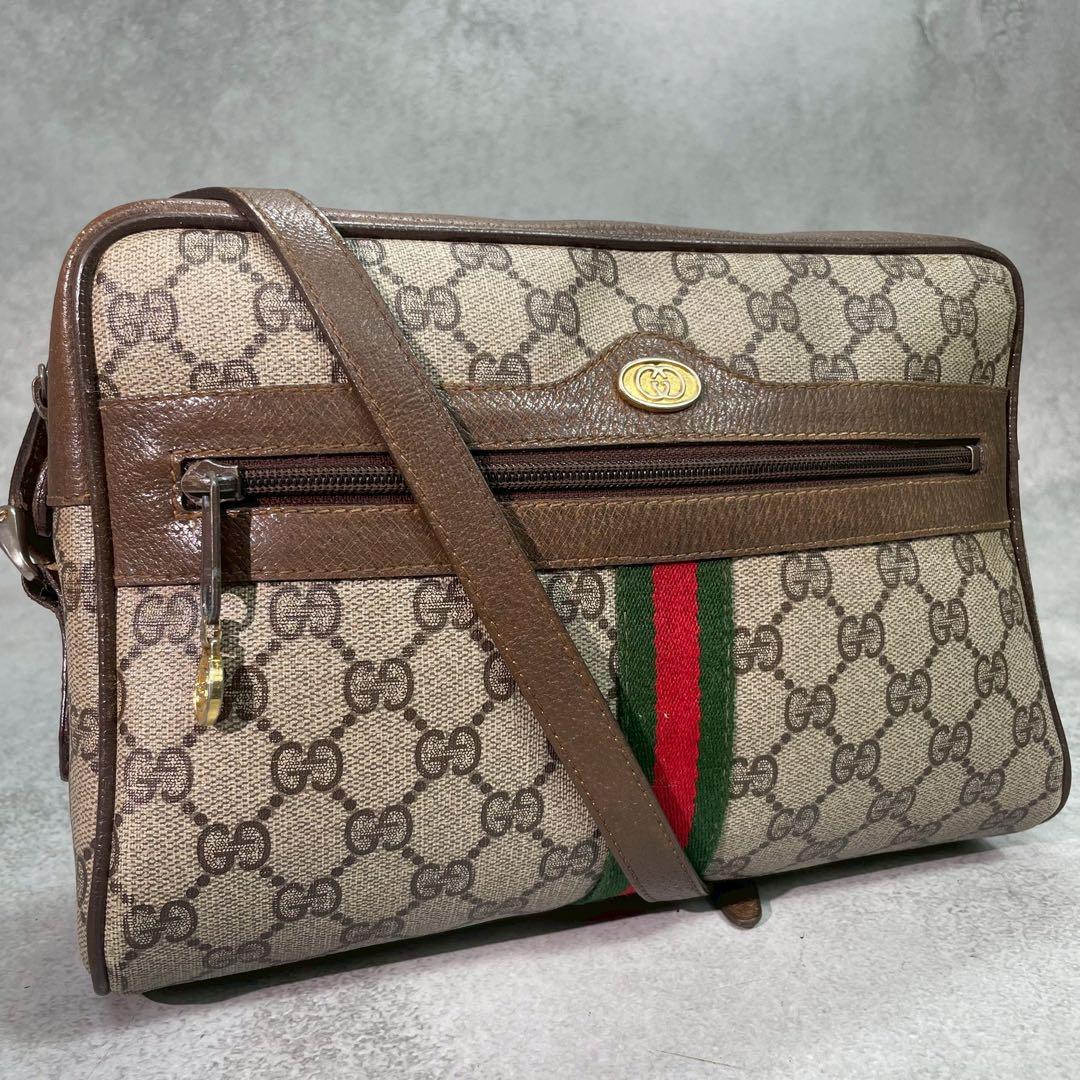 Gucci GG Sherry Line Shoulder Bag Brown Leather