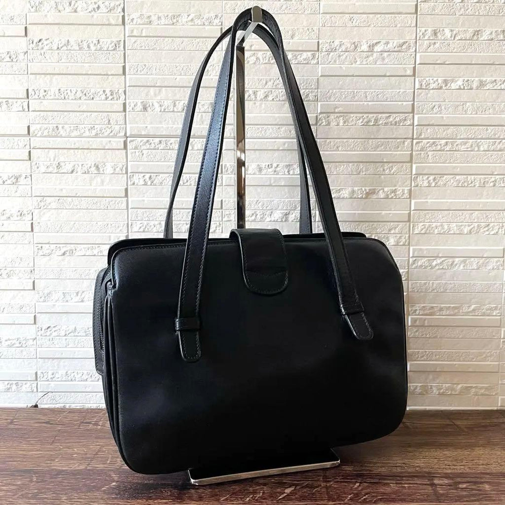 Celine Leather Triomphe Logo Hand Bag Gold Black — view 2