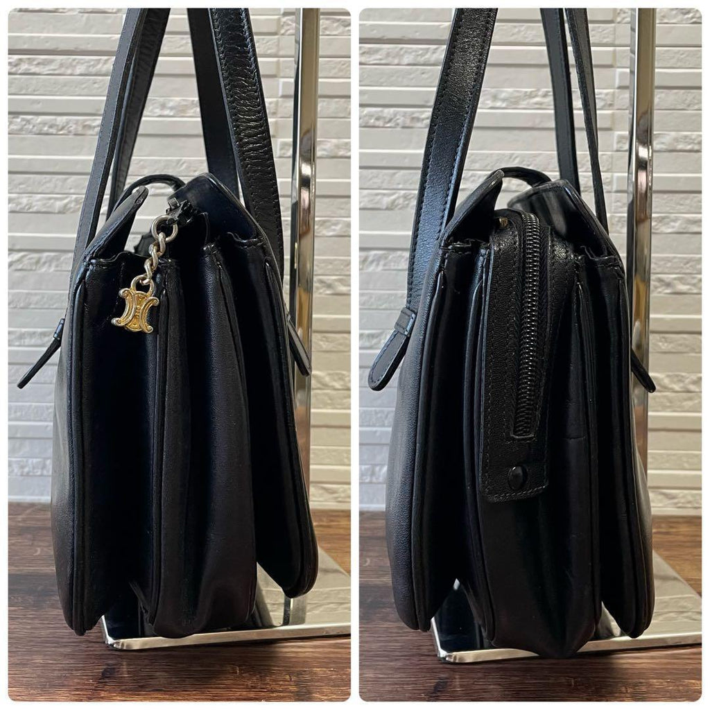 Celine Leather Triomphe Logo Hand Bag Gold Black — view 3
