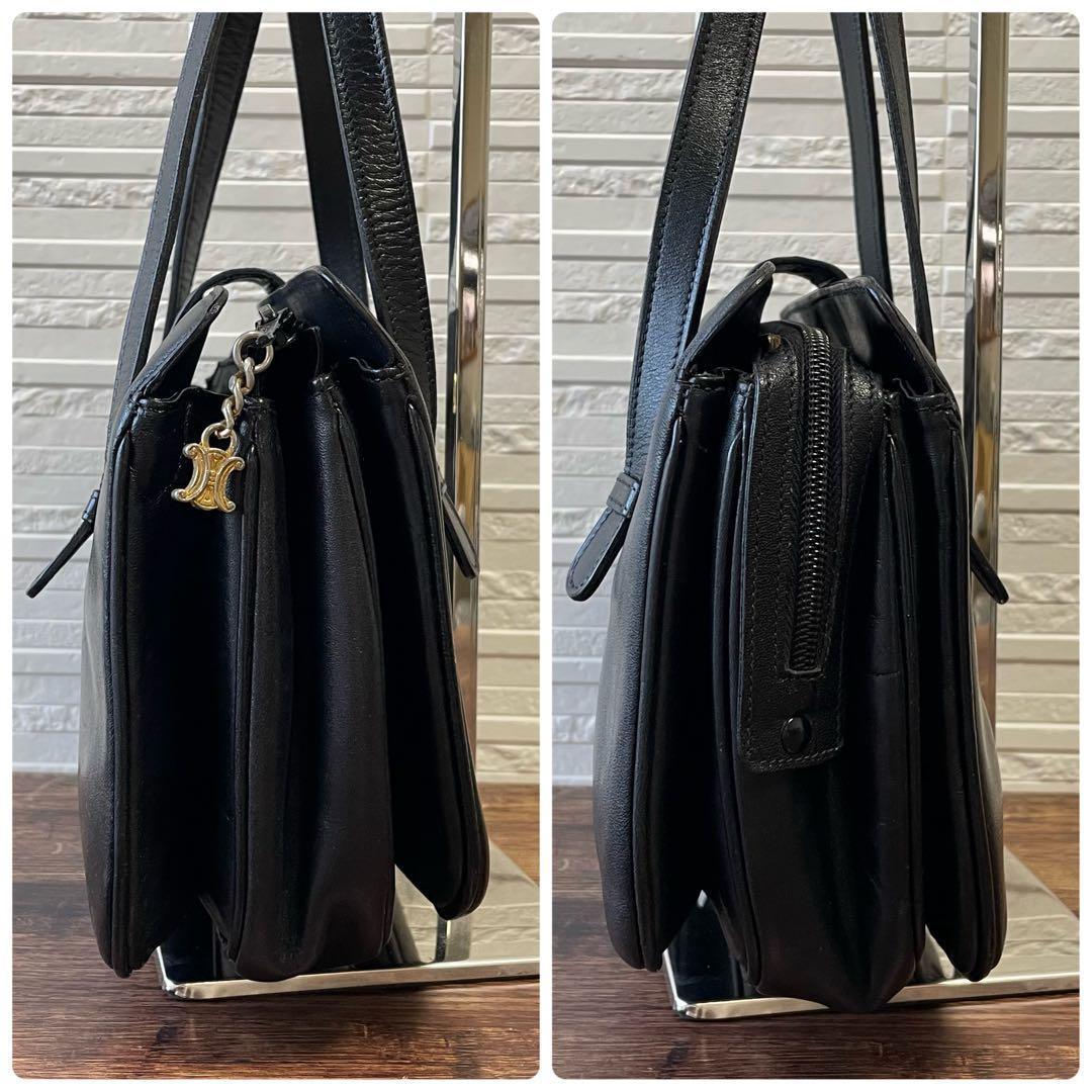 Celine Leather Triomphe Logo Hand Bag Gold Black — view 3