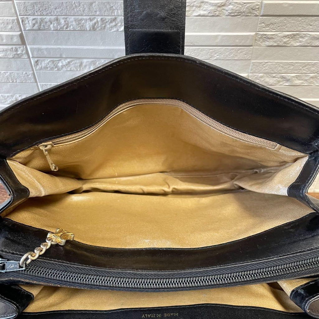 Celine Leather Triomphe Logo Hand Bag Gold Black — view 6