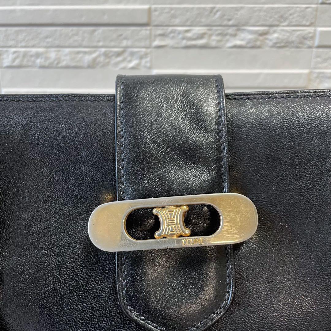 Celine Leather Triomphe Logo Hand Bag Gold Black — view 9