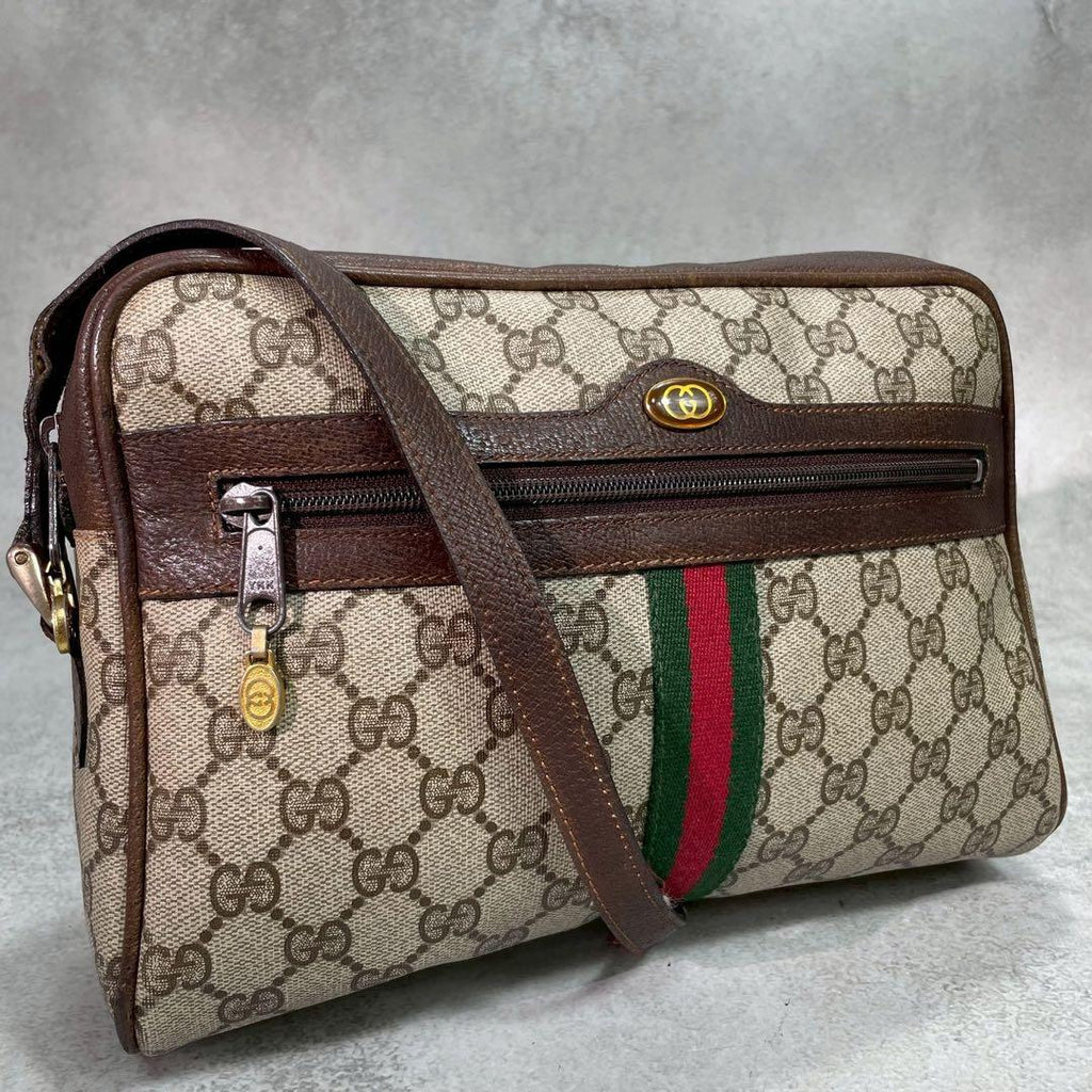Gucci GG Sherry Line Shoulder Bag Brown Leather