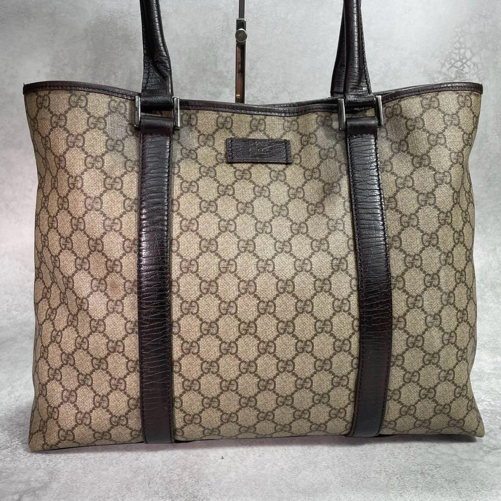 Gucci GG Tote Bag Brown Beige Leather Logo — view 2