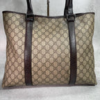 Gucci GG Tote Bag Brown Beige Leather Logo — view 3