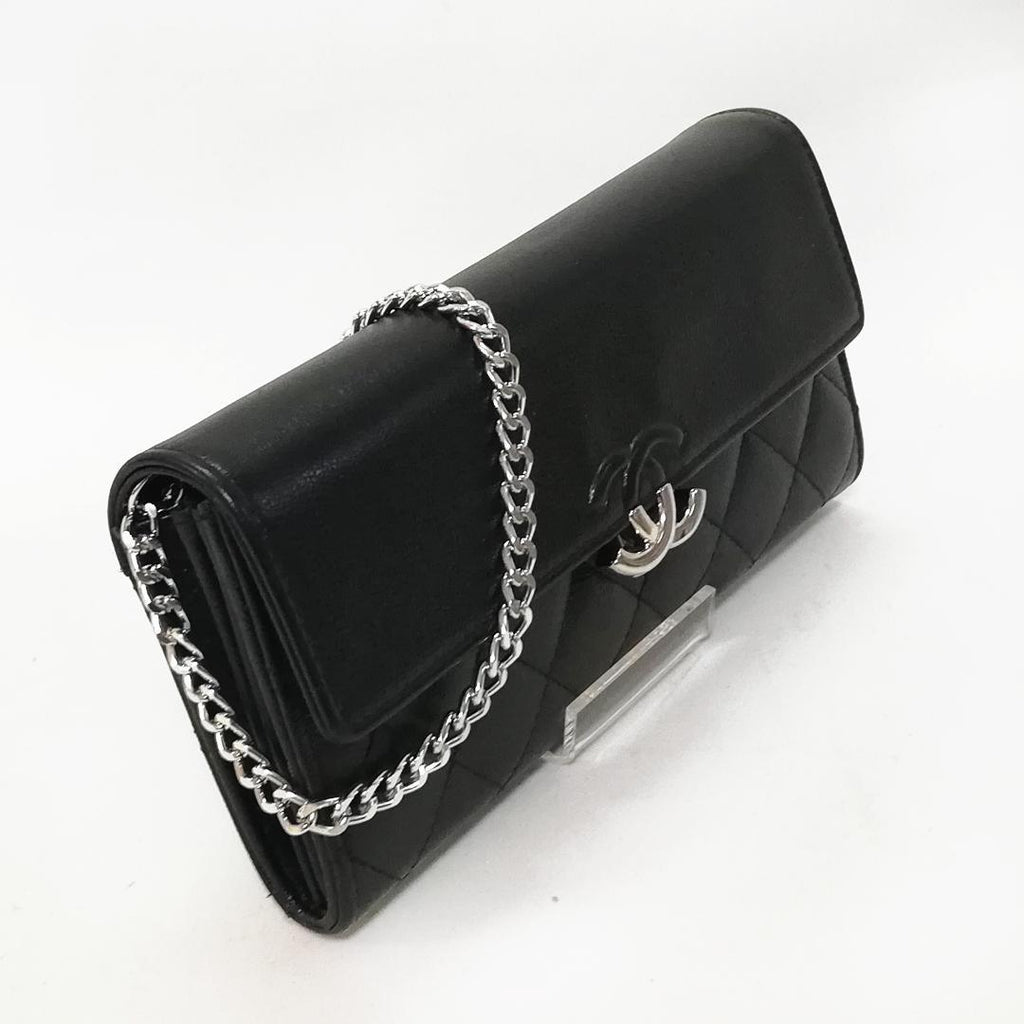 Chanel Long Wallet Half Coco Leather Black Chain — view 2