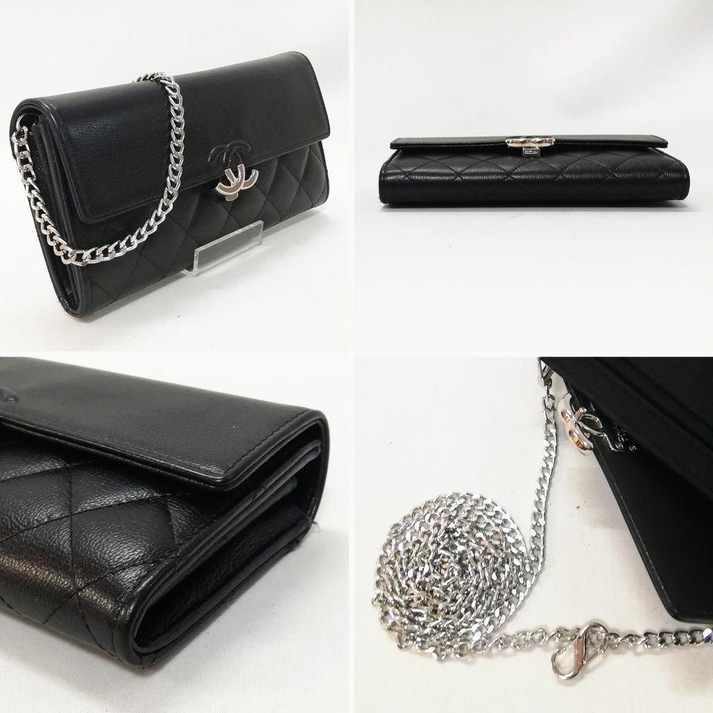 Chanel Long Wallet Half Coco Leather Black Chain — view 3