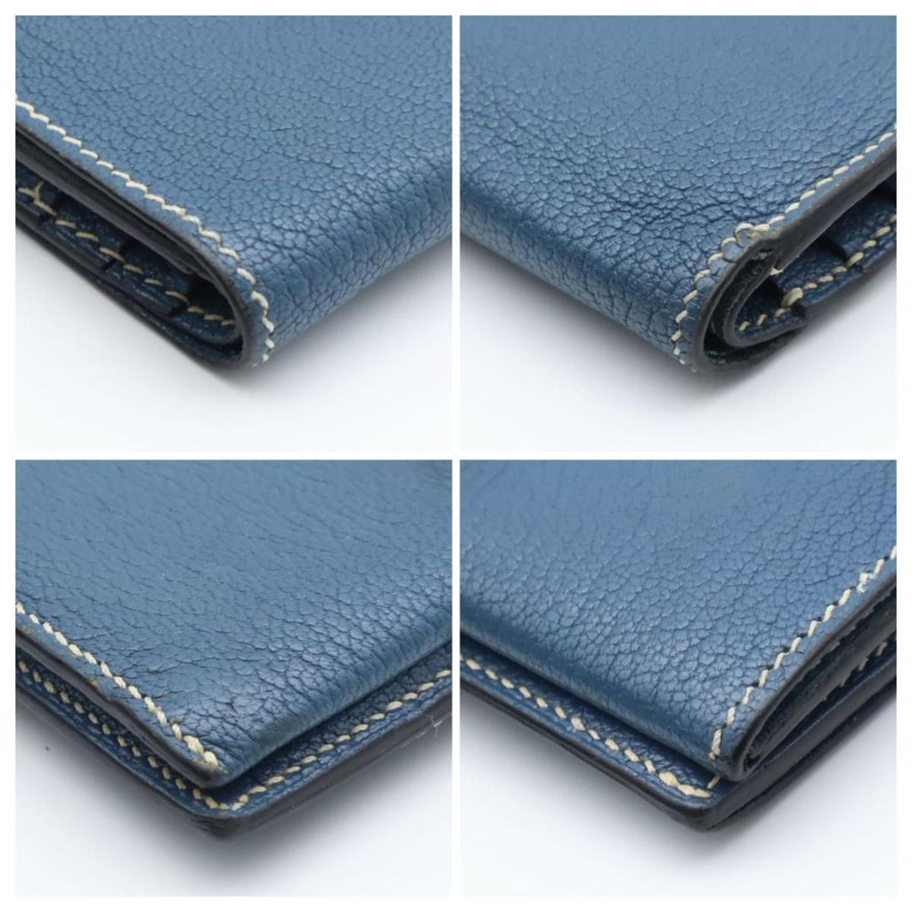 Hermes Bearn Compact Chevre Bifold Wallet Blue — view 8
