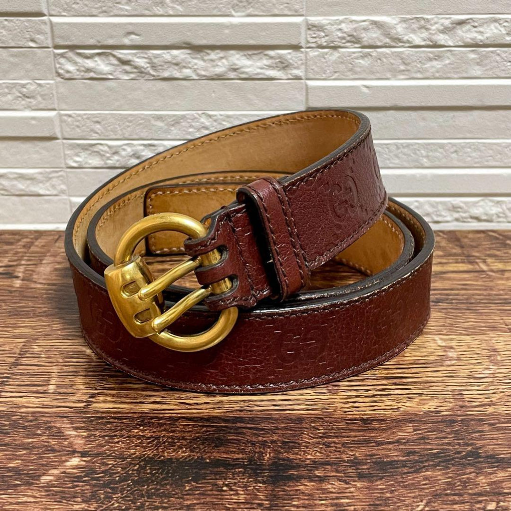 Gucci GG Guccissima Buckle Belt Gold Leather Bordeaux