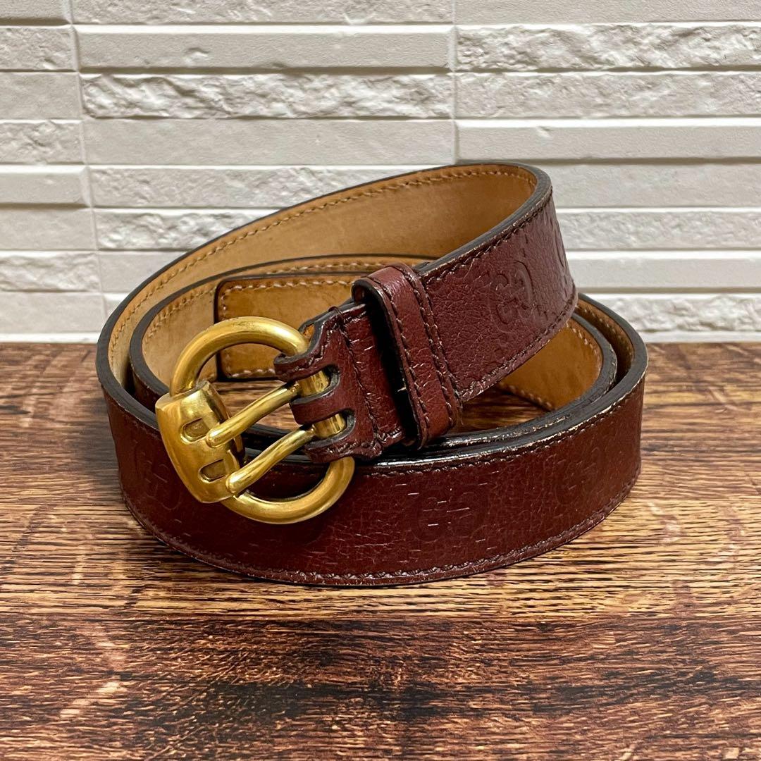 Gucci GG Guccissima Buckle Belt Gold Leather Bordeaux