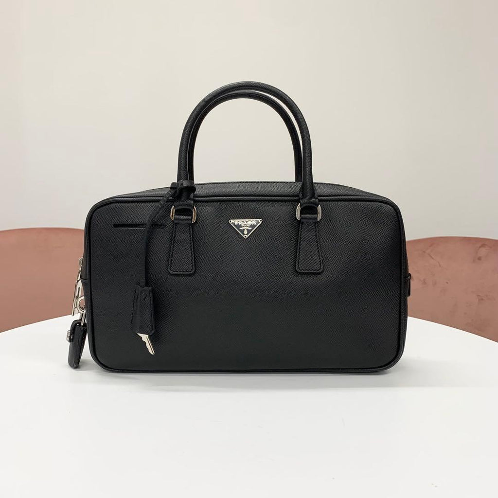 Prada Saffiano Leather Triangle Logo Handbag Black