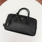 Prada Saffiano Leather Triangle Logo Handbag Black — view 5
