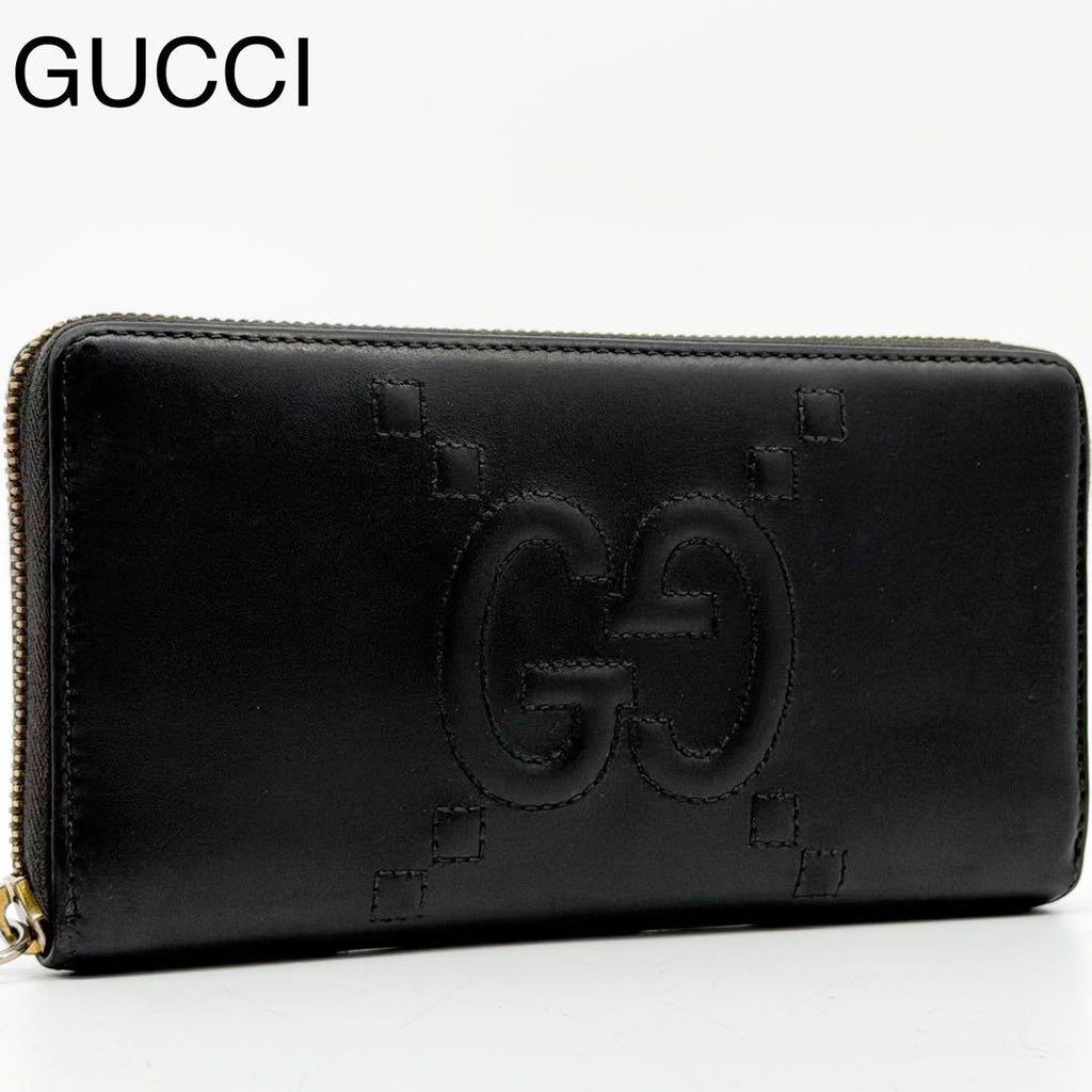 Gucci Jumbo GG Embossed Zip Around Wallet Black
