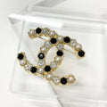Chanel Brooch CC Logo Pearl Rhinestone Gold