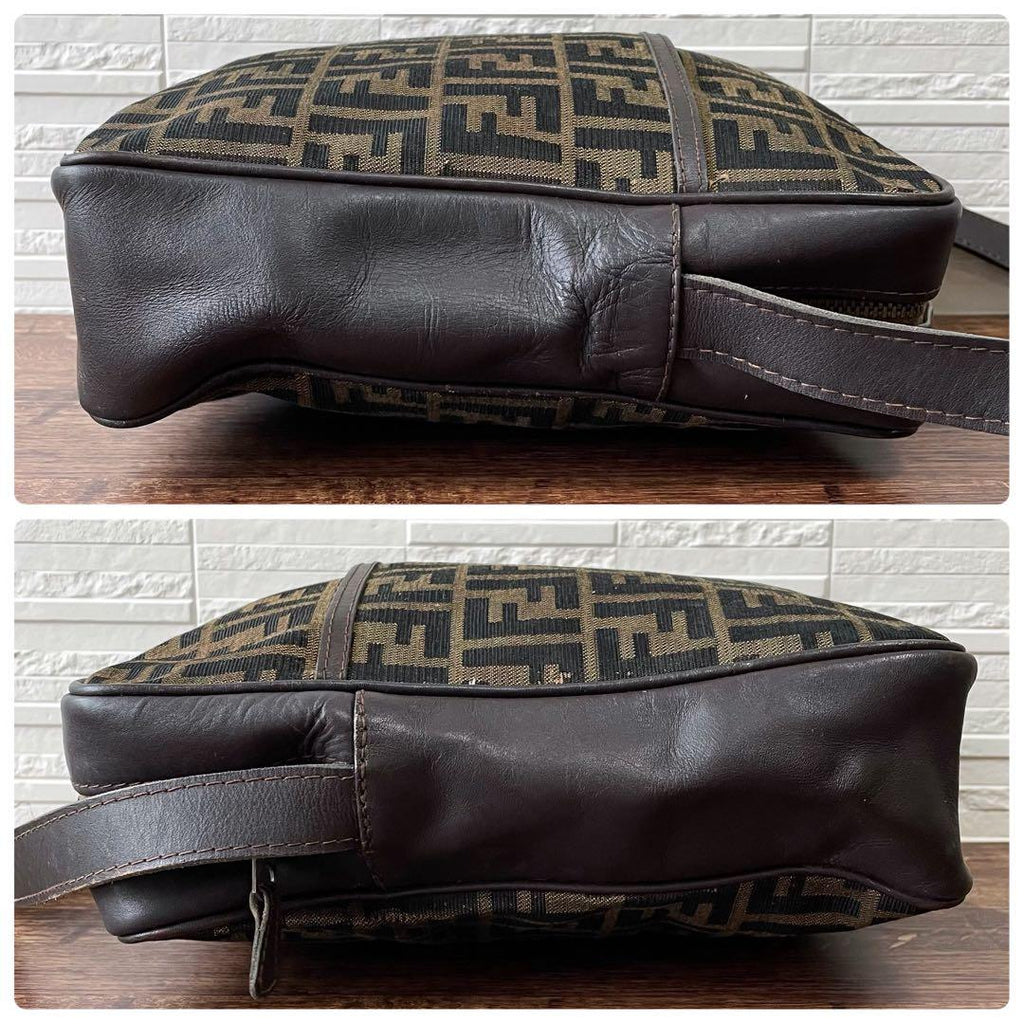 Fendi Canvas Leather Zucca Pattern Shoulder Bag Brown — view 4