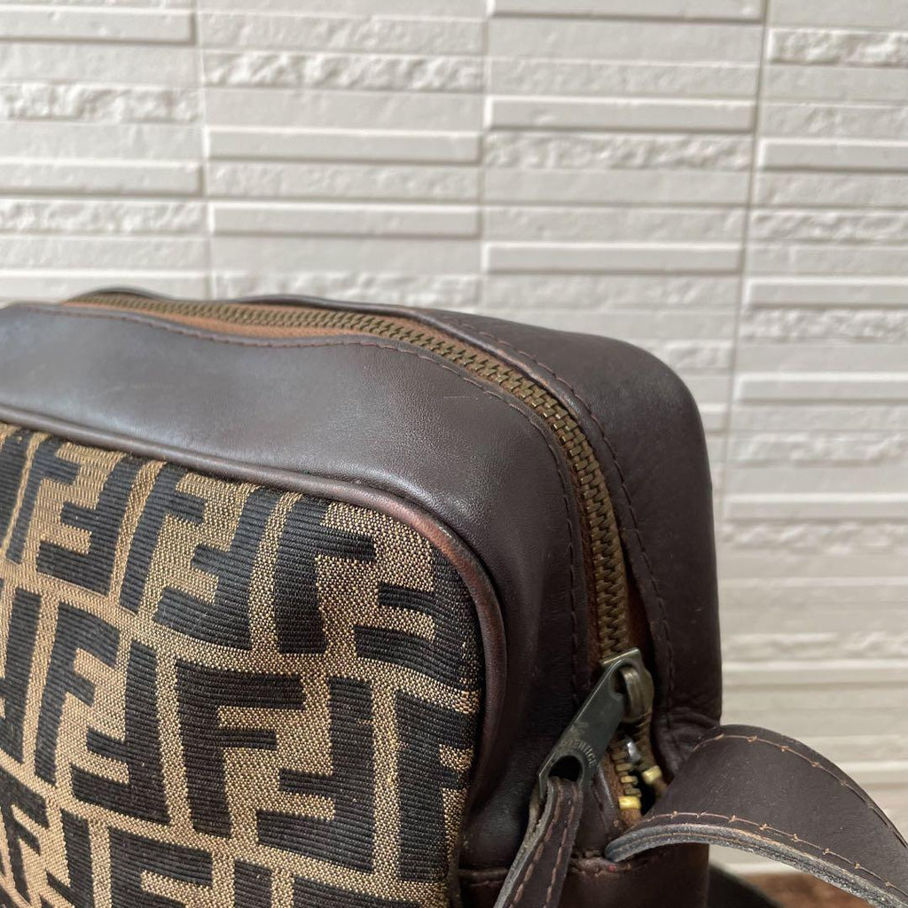 Fendi Canvas Leather Zucca Pattern Shoulder Bag Brown — view 7