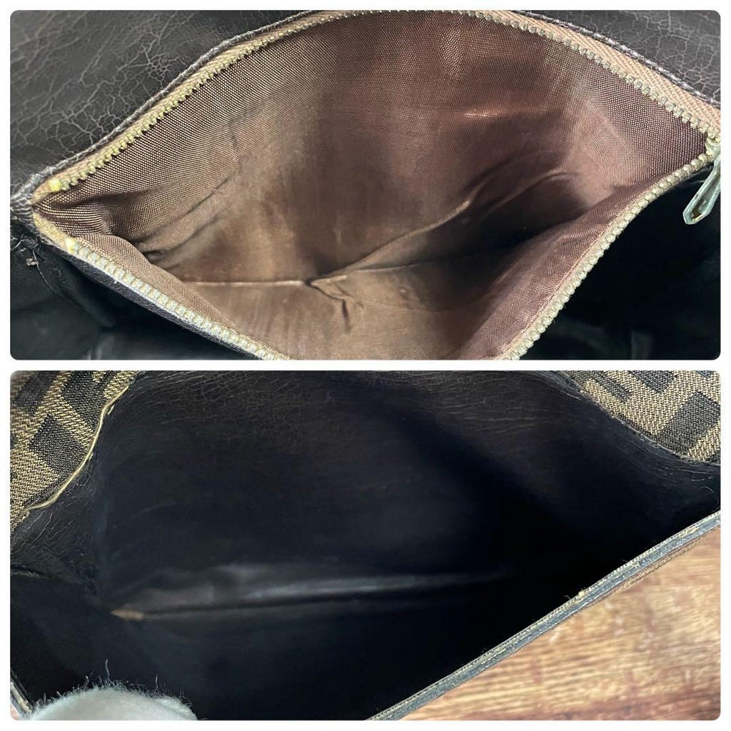 Fendi Canvas Leather Zucca Pattern Shoulder Bag Brown — view 9
