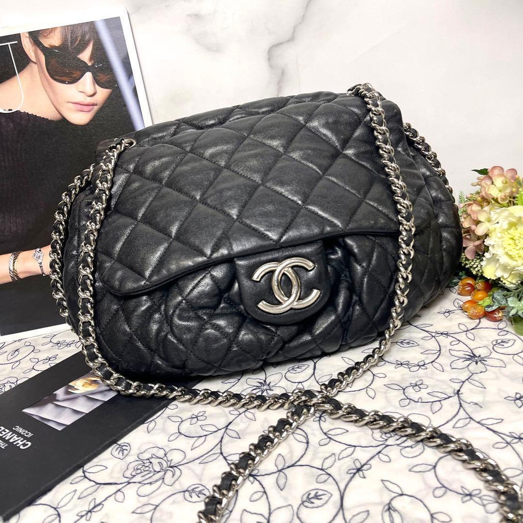 Chanel Chain Around Double Flap Quilted Black