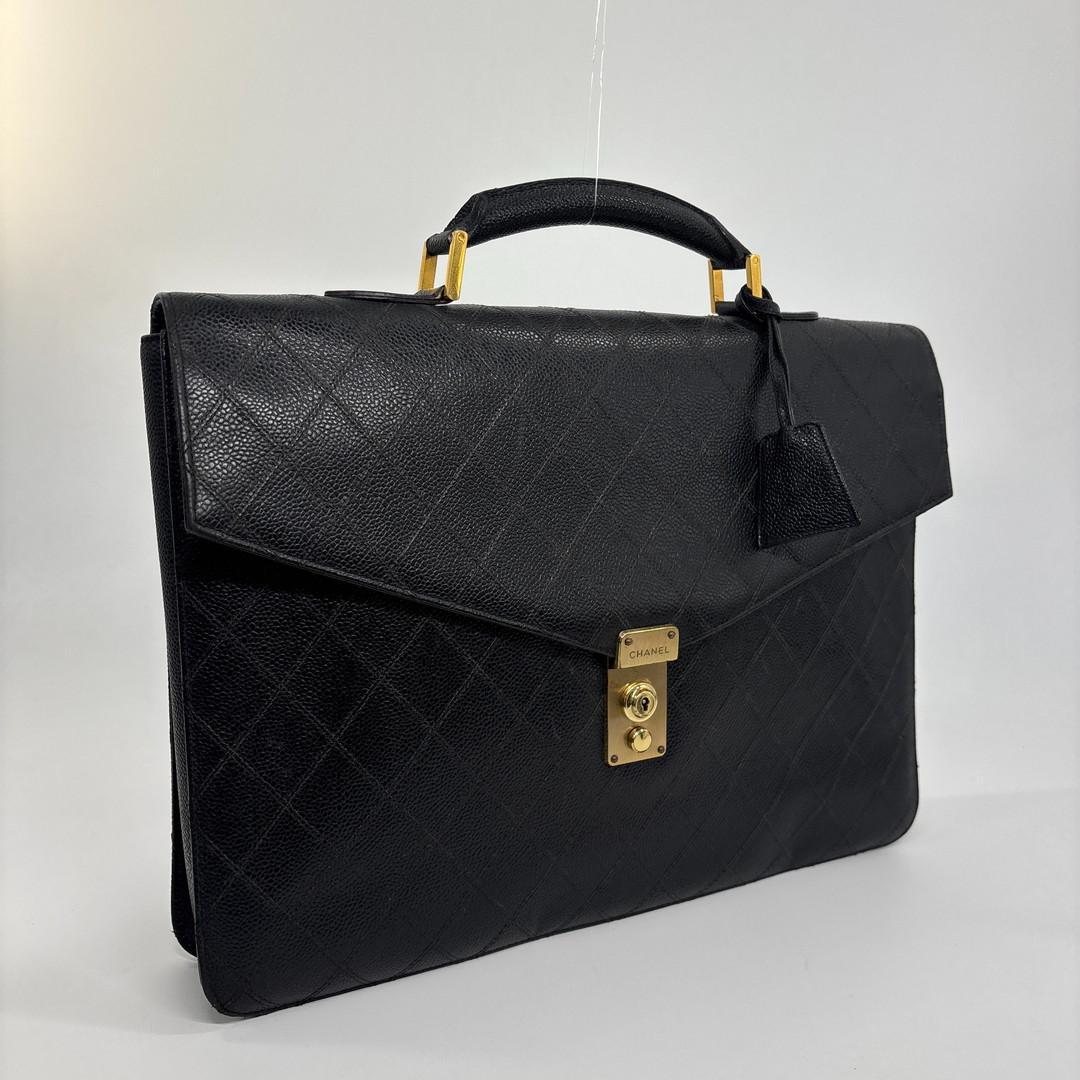 Chanel Bicolor Caviar Leather Business Briefcase Black — view 3
