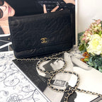Chanel Chain Wallet Camellia Black Shoulder